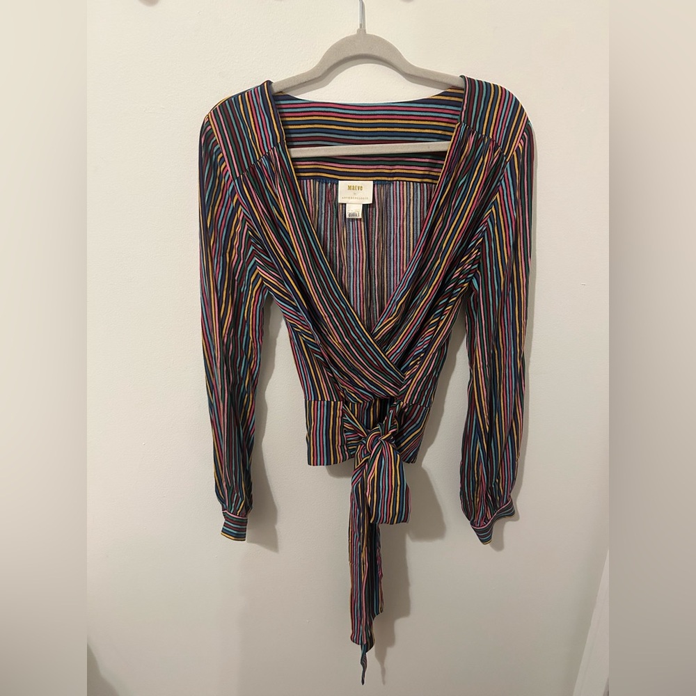 Anthropologie Maeve Lisa Puff Sleeve Tie Blouse